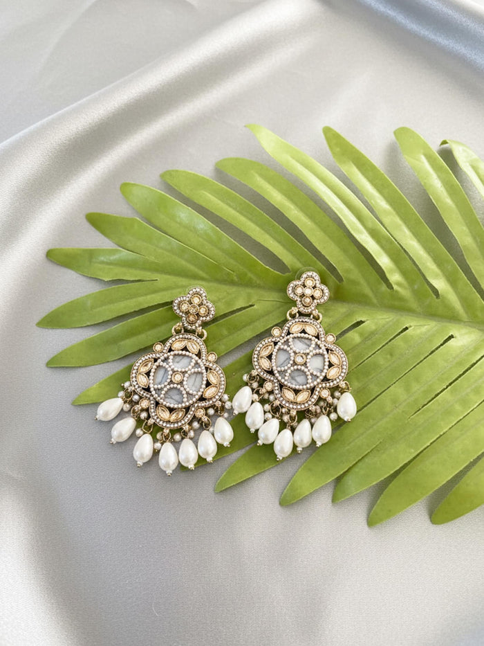 Grey & Pearl Floral Drop Earrings.