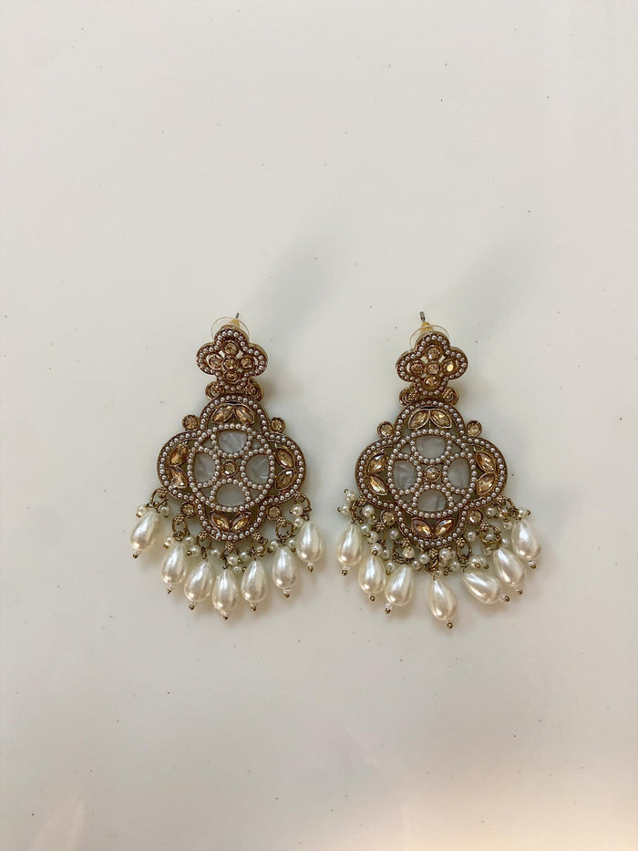 Grey & Pearl Floral Drop Earrings.