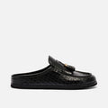 Hampton Black Crocskin Leather Tassel Mules