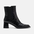 Harper Black Croc Leather Square Toe Chelsea Boots