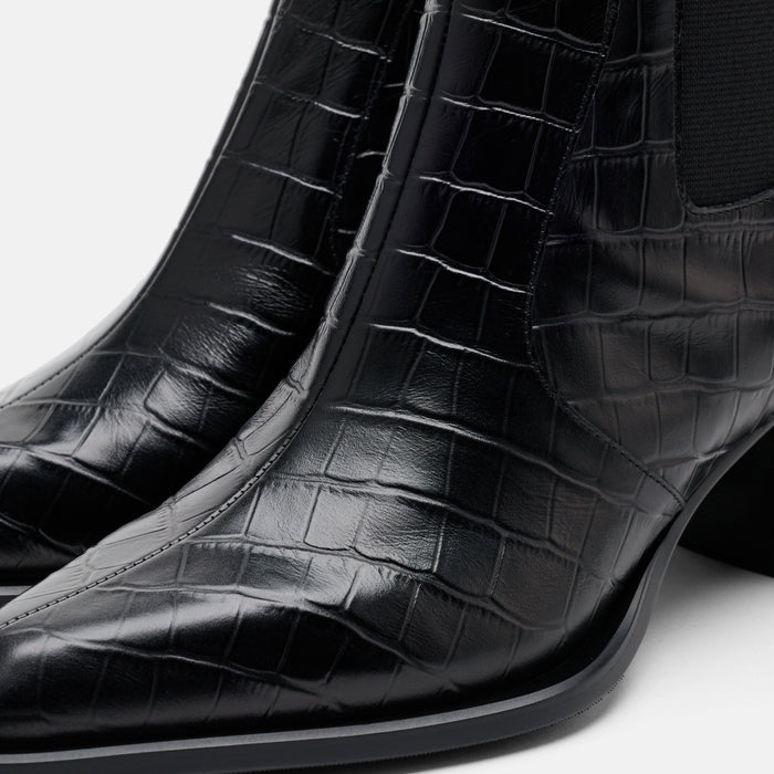 Harper Black Croc Leather Square Toe Chelsea Boots