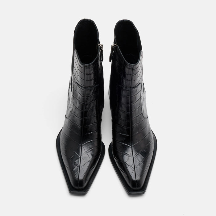 Harper Black Croc Leather Square Toe Chelsea Boots
