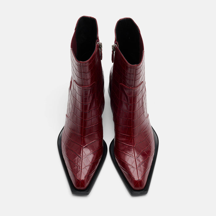 Harper Burgundy Croc Leather Square Toe Chelsea Boots