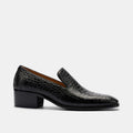 Hugo Black Croc Leather Cuban Heel Loafer