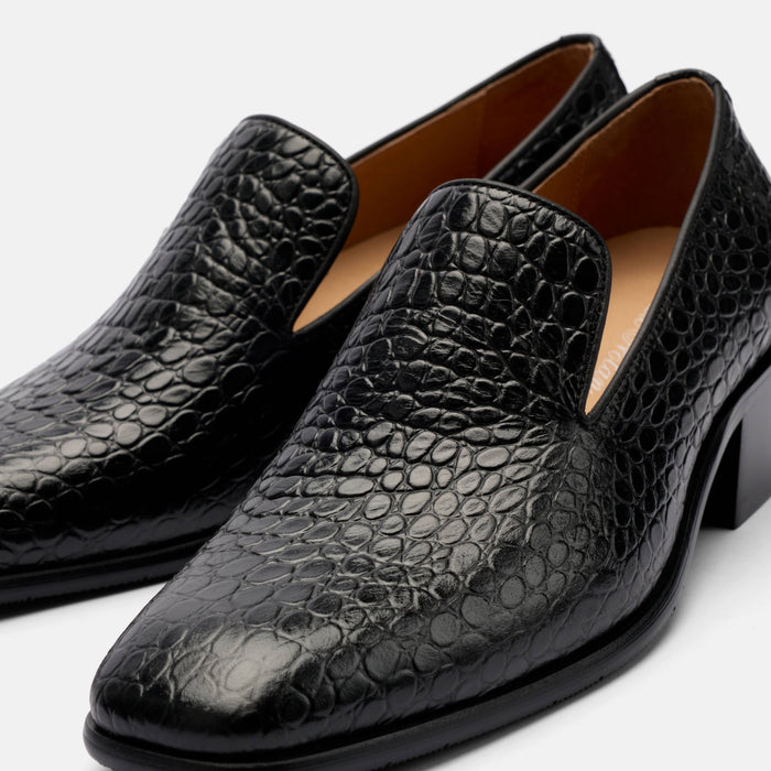 Hugo Black Croc Leather Cuban Heel Loafer