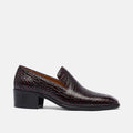 Hugo Mahogany Croc Leather Cuban Heel Loafer