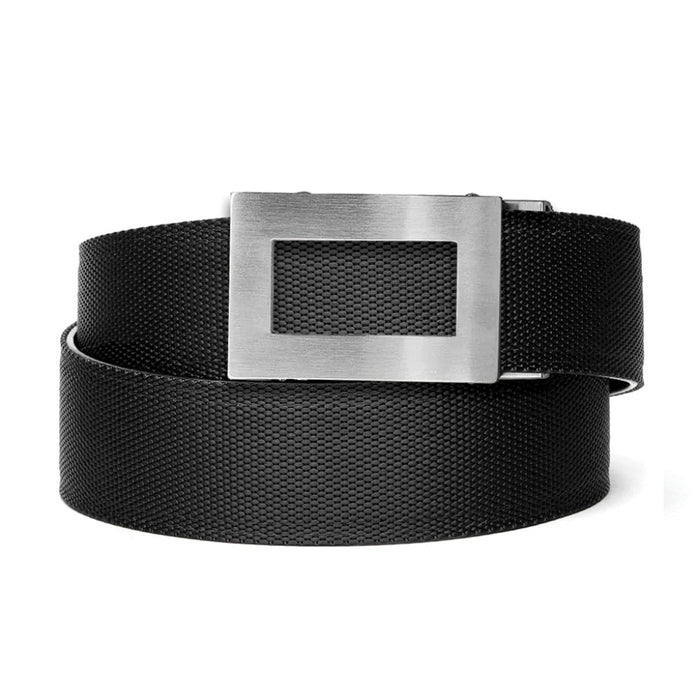 kore essentials black nylon ratcheting fashion belt 1.37" with an Icon buckle