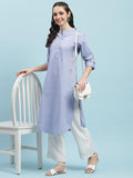 Indiessence Blue Solid Kurta.