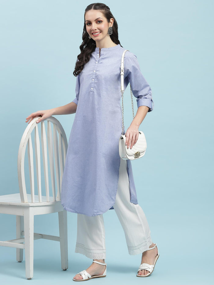 Indiessence Blue Solid Kurta.