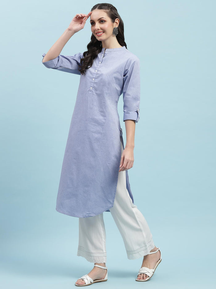Indiessence Blue Solid Kurta.