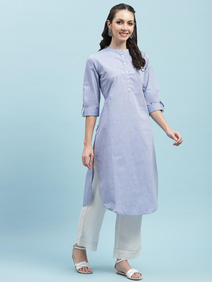 Indiessence Blue Solid Kurta.