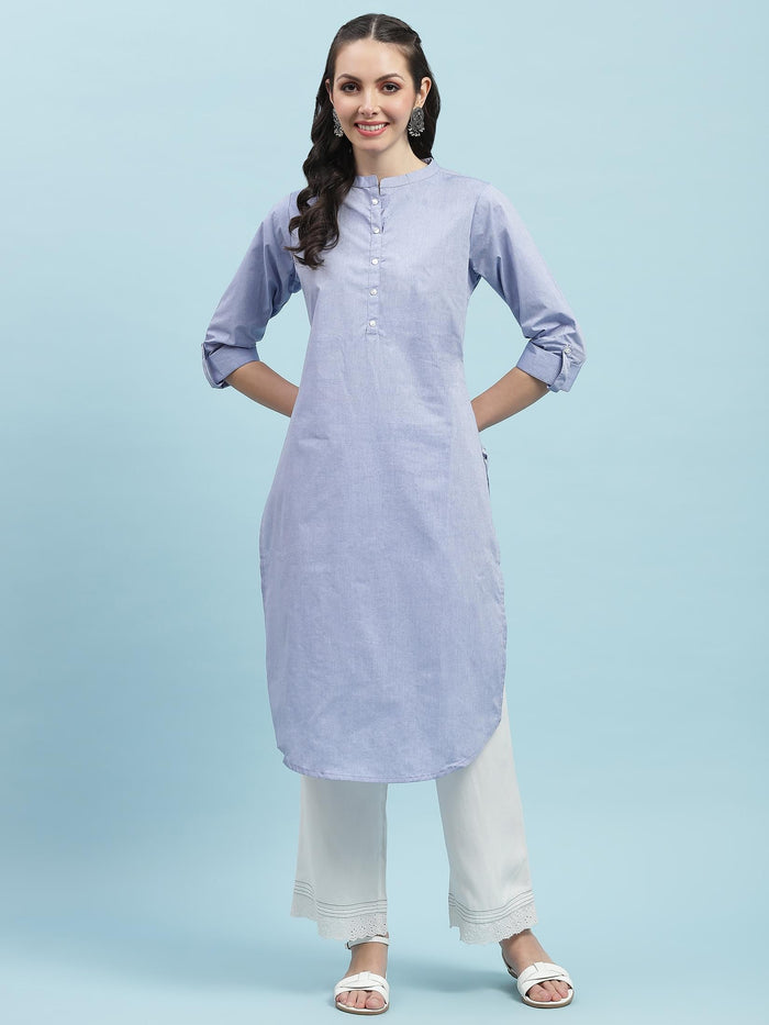 Indiessence Blue Solid Kurta.