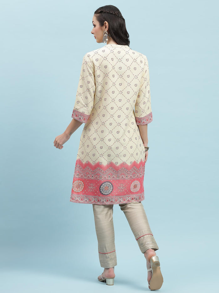 Indiessence (Buy 2 @ 499) Beige Ornamental Printed Kurta.