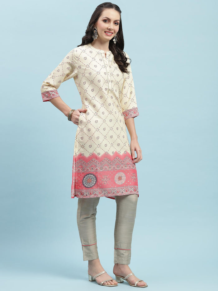 Indiessence (Buy 2 @ 499) Beige Ornamental Printed Kurta.