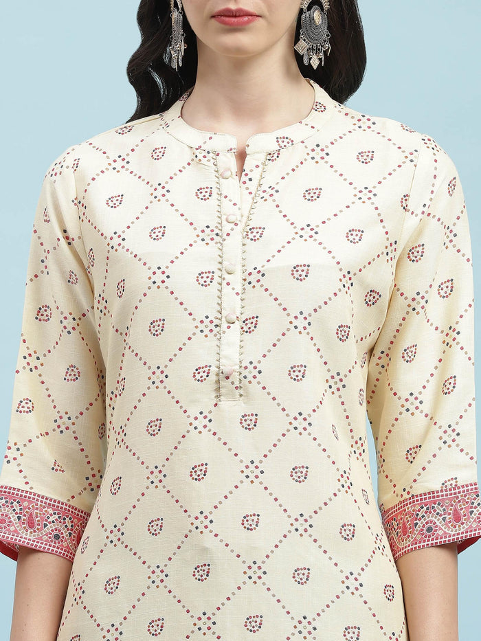 Indiessence (Buy 2 @ 499) Beige Ornamental Printed Kurta.