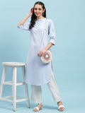 Indiessence (Buy 2 @ 499) Blue Straight Kurta.
