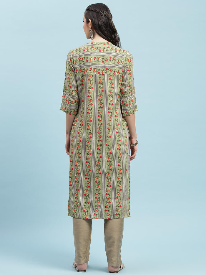 Indiessence (Buy 2 @ 499) Green Floral Printed Kurta.