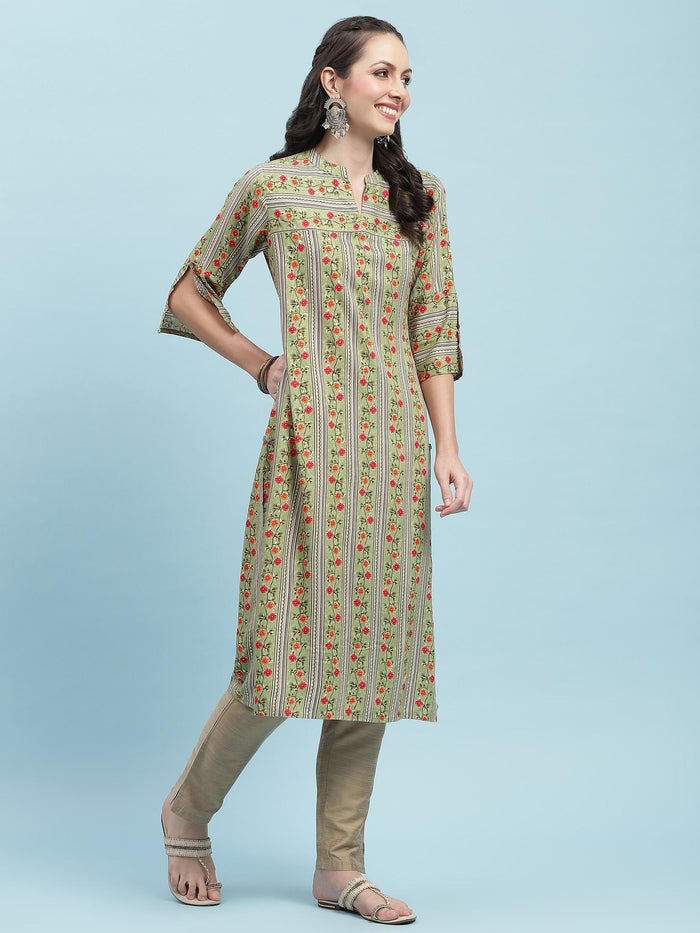 Indiessence (Buy 2 @ 499) Green Floral Printed Kurta.
