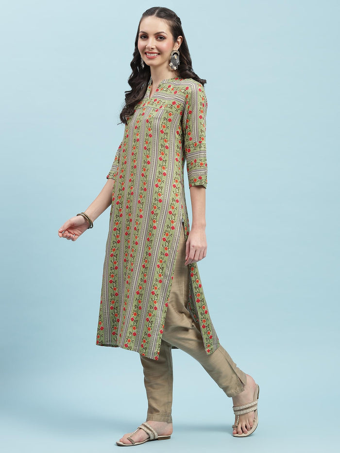 Indiessence (Buy 2 @ 499) Green Floral Printed Kurta.