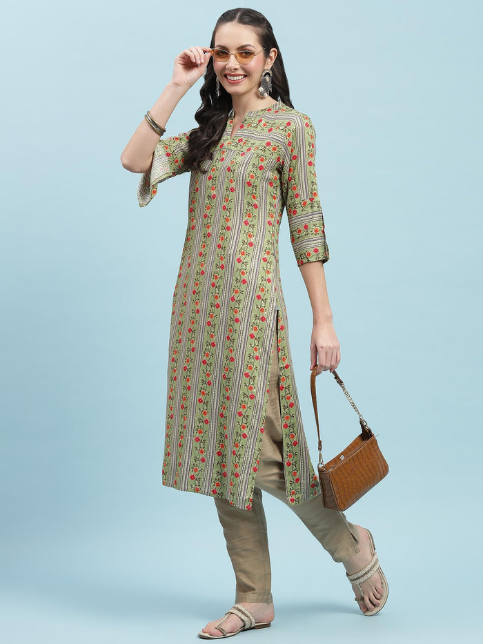 Indiessence (Buy 2 @ 499) Green Floral Printed Kurta.