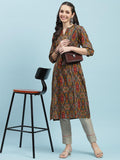 Indiessence (Buy 2 @ 499) Grey Aztec Printed Kurta.