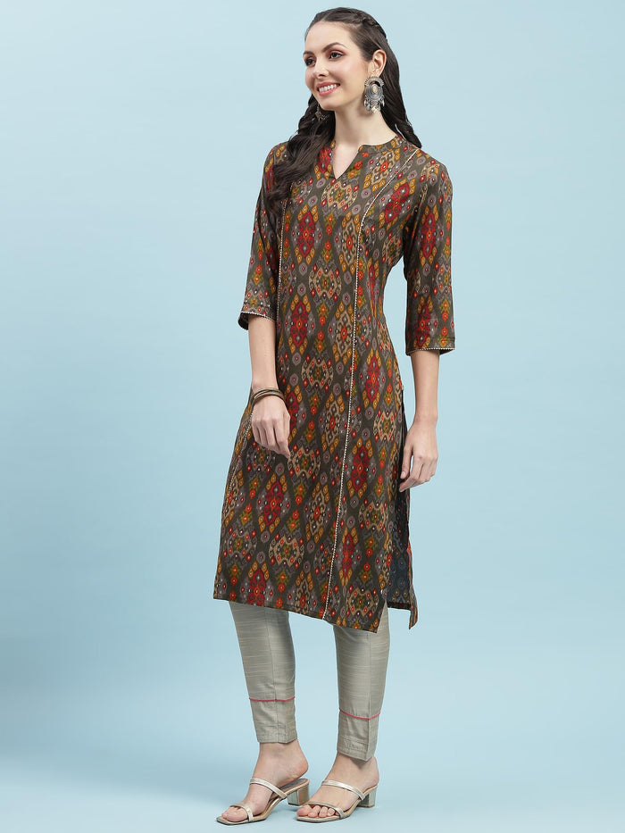 Indiessence (Buy 2 @ 499) Grey Aztec Printed Kurta.