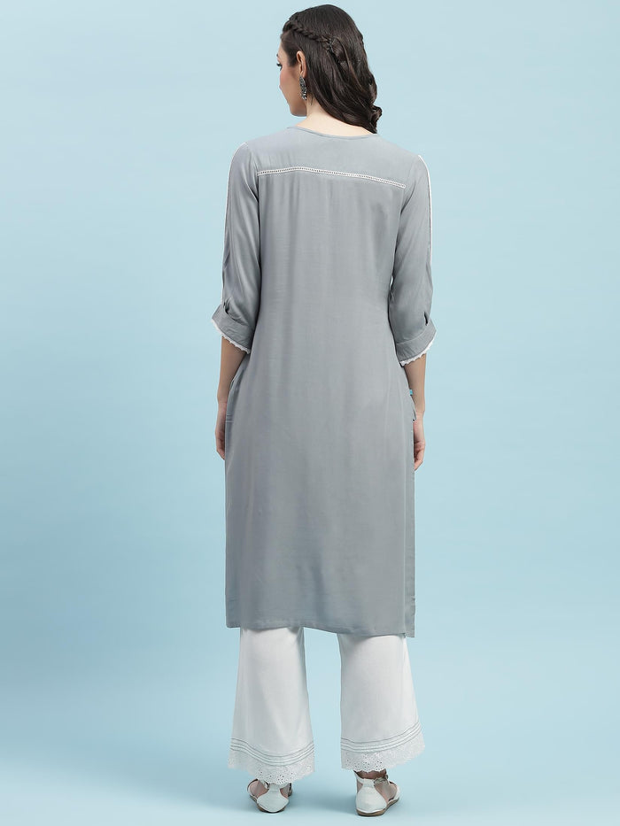 Indiessence (Buy 2 @ 499) Grey Solid Kurta.