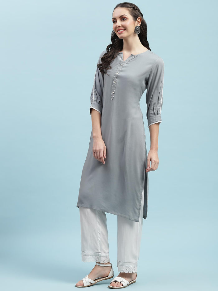 Indiessence (Buy 2 @ 499) Grey Solid Kurta.