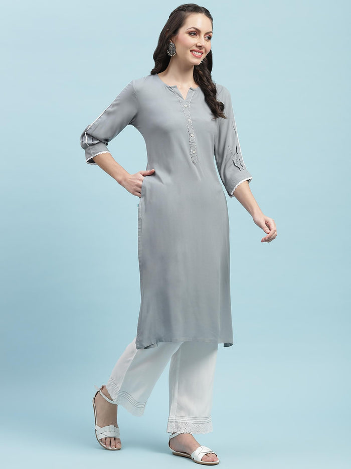 Indiessence (Buy 2 @ 499) Grey Solid Kurta.