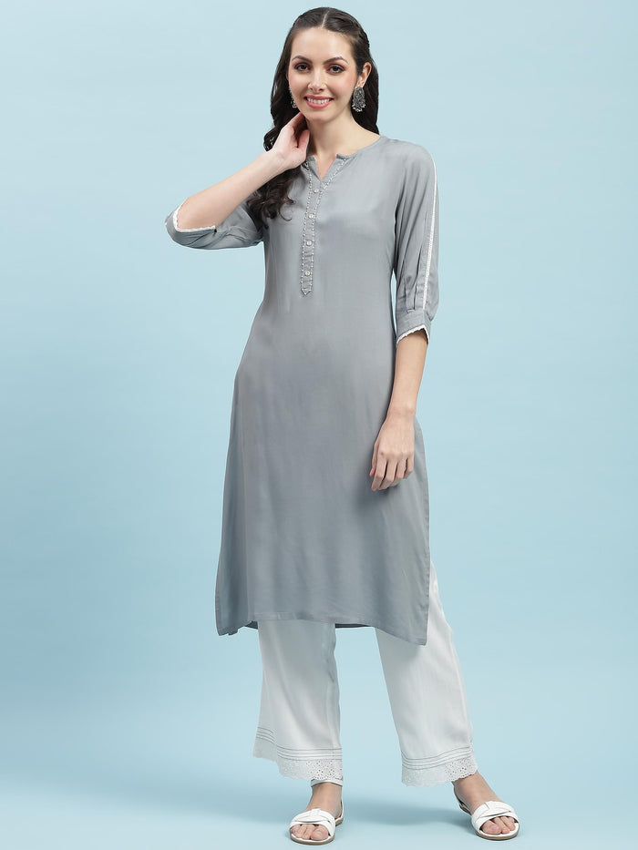 Indiessence (Buy 2 @ 499) Grey Solid Kurta.
