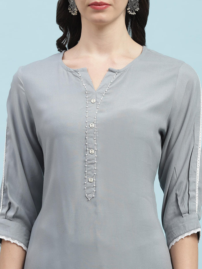 Indiessence (Buy 2 @ 499) Grey Solid Kurta.