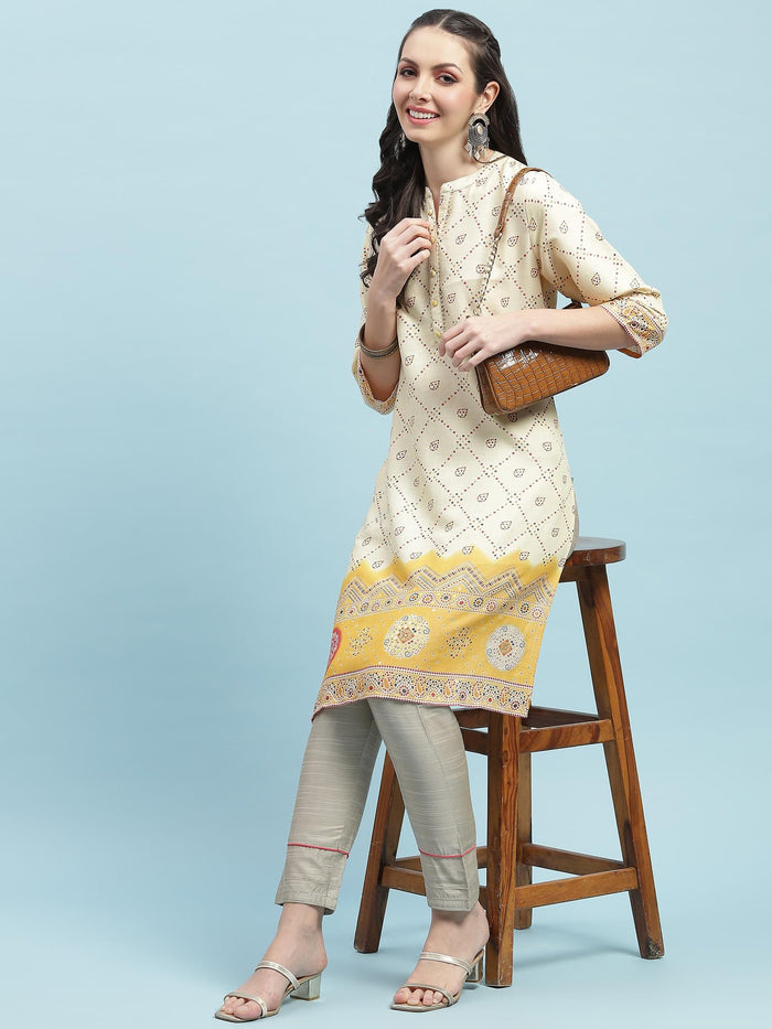 Indiessence (Buy 2 @ 499) Mustard Ornamental Printed Kurta.