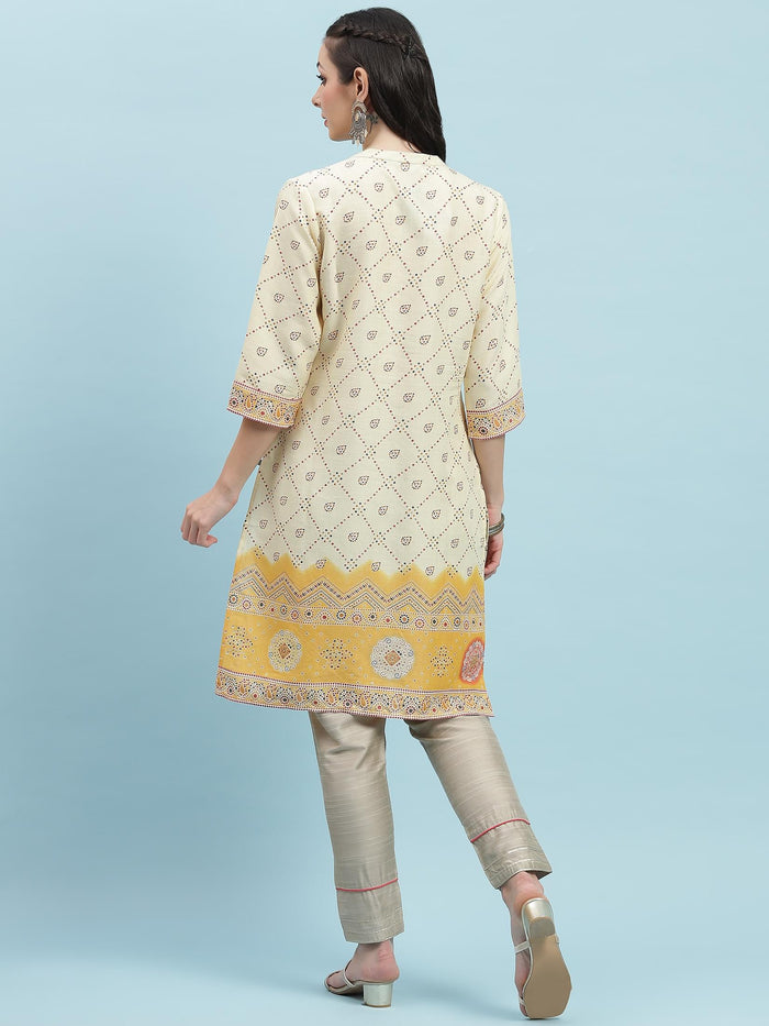 Indiessence (Buy 2 @ 499) Mustard Ornamental Printed Kurta.