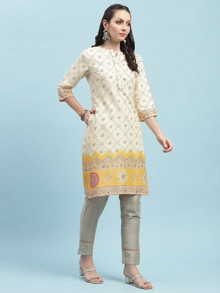 Indiessence (Buy 2 @ 499) Mustard Ornamental Printed Kurta.