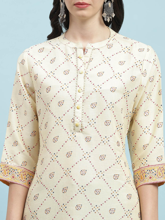Indiessence (Buy 2 @ 499) Mustard Ornamental Printed Kurta.
