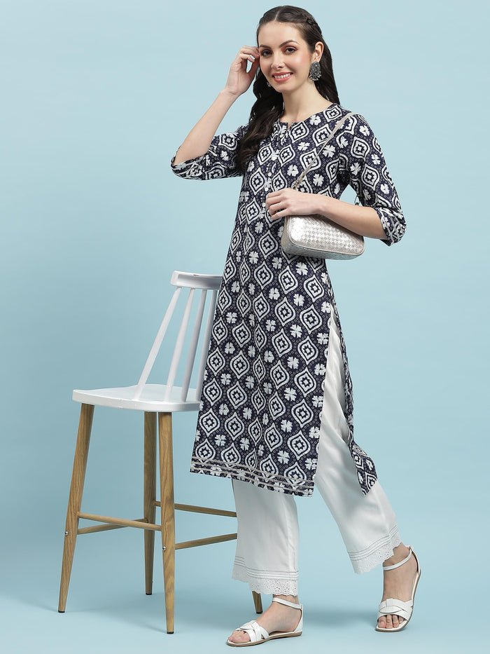 Indiessence (Buy 2 @ 499) Navy Blue Cotton Kurta.