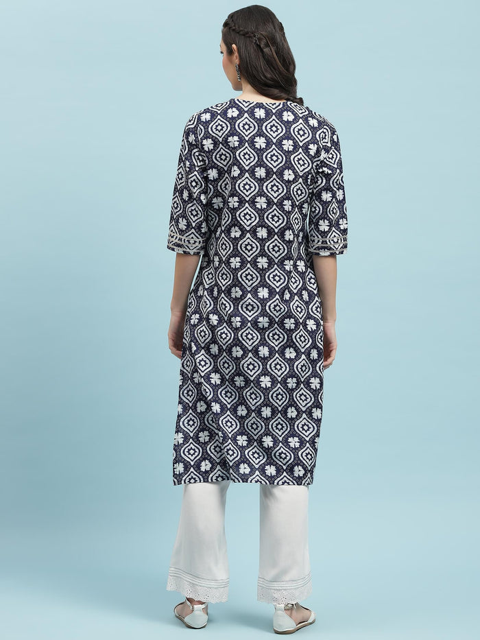 Indiessence (Buy 2 @ 499) Navy Blue Cotton Kurta.