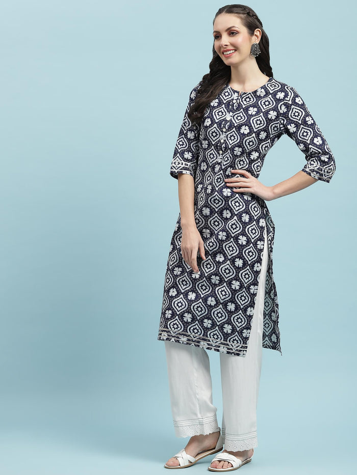 Indiessence (Buy 2 @ 499) Navy Blue Cotton Kurta.