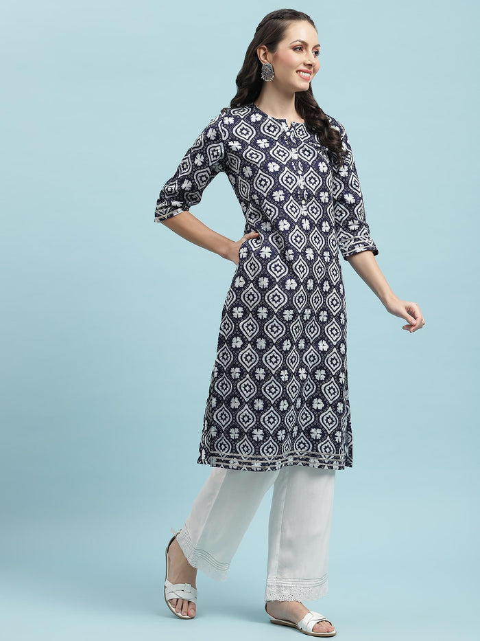 Indiessence (Buy 2 @ 499) Navy Blue Cotton Kurta.