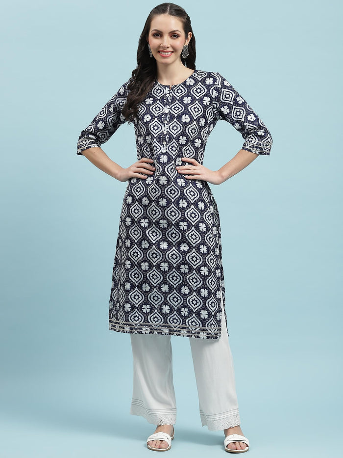 Indiessence (Buy 2 @ 499) Navy Blue Cotton Kurta.