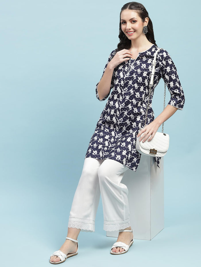 Indiessence (Buy 2 @ 499) Navy Blue Floral Printed Kurta.