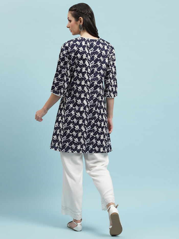 Indiessence (Buy 2 @ 499) Navy Blue Floral Printed Kurta.