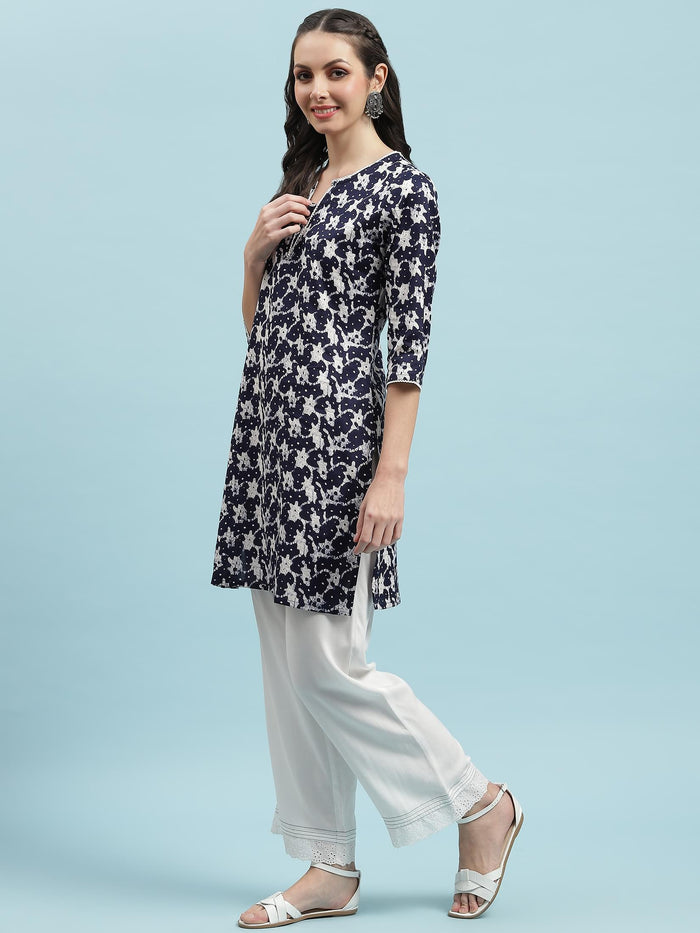 Indiessence (Buy 2 @ 499) Navy Blue Floral Printed Kurta.