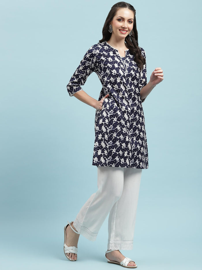 Indiessence (Buy 2 @ 499) Navy Blue Floral Printed Kurta.