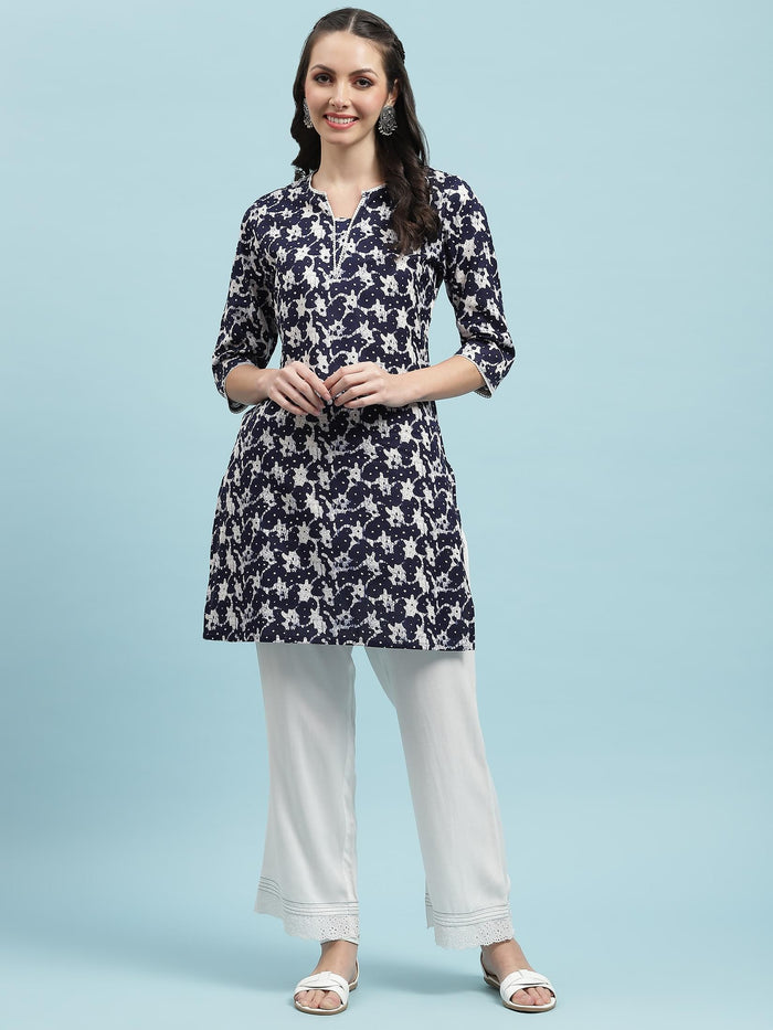 Indiessence (Buy 2 @ 499) Navy Blue Floral Printed Kurta.