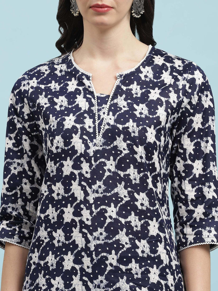 Indiessence (Buy 2 @ 499) Navy Blue Floral Printed Kurta.