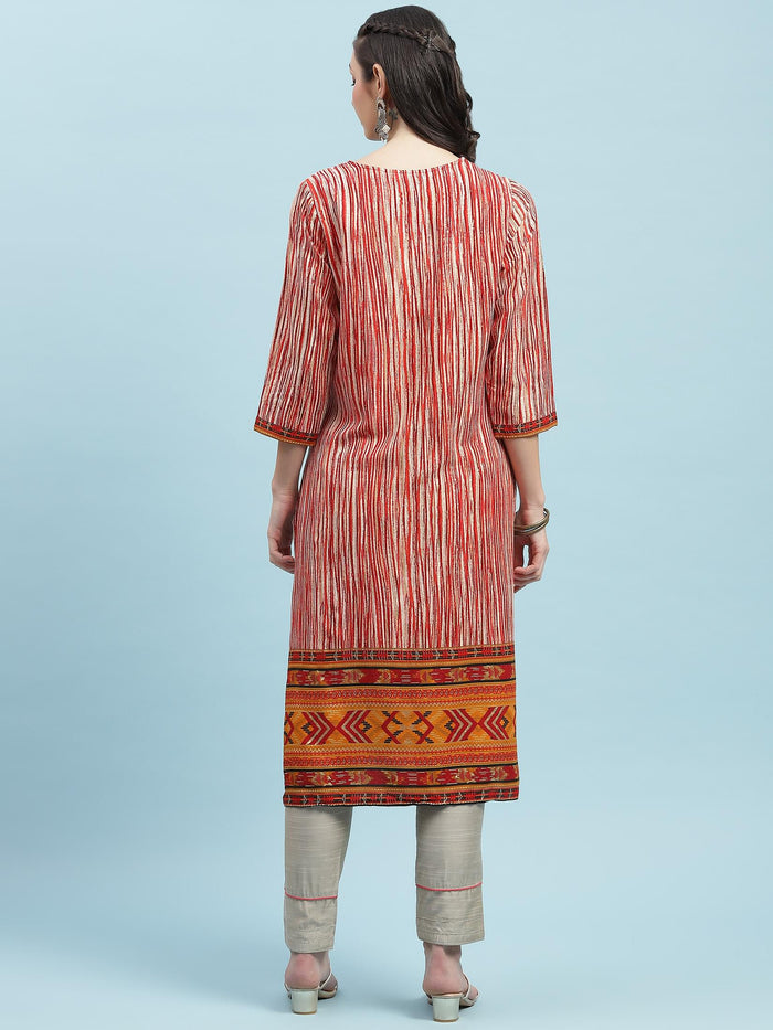 Indiessence (Buy 2 @ 499) Red Stripe Printed Kurta.