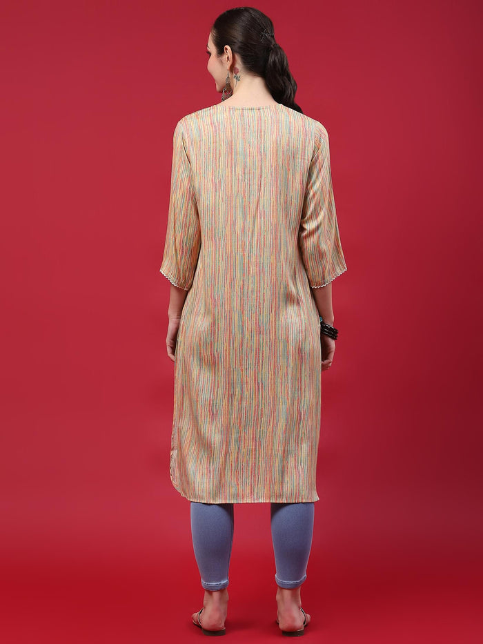 Indiessence (Buy 2 @ 499) Women Beige Stripe Printed Kurta.
