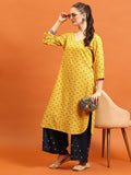 Indiessence (Buy 2 @ 499) Women Mustard Geometric Printed Kurta.
