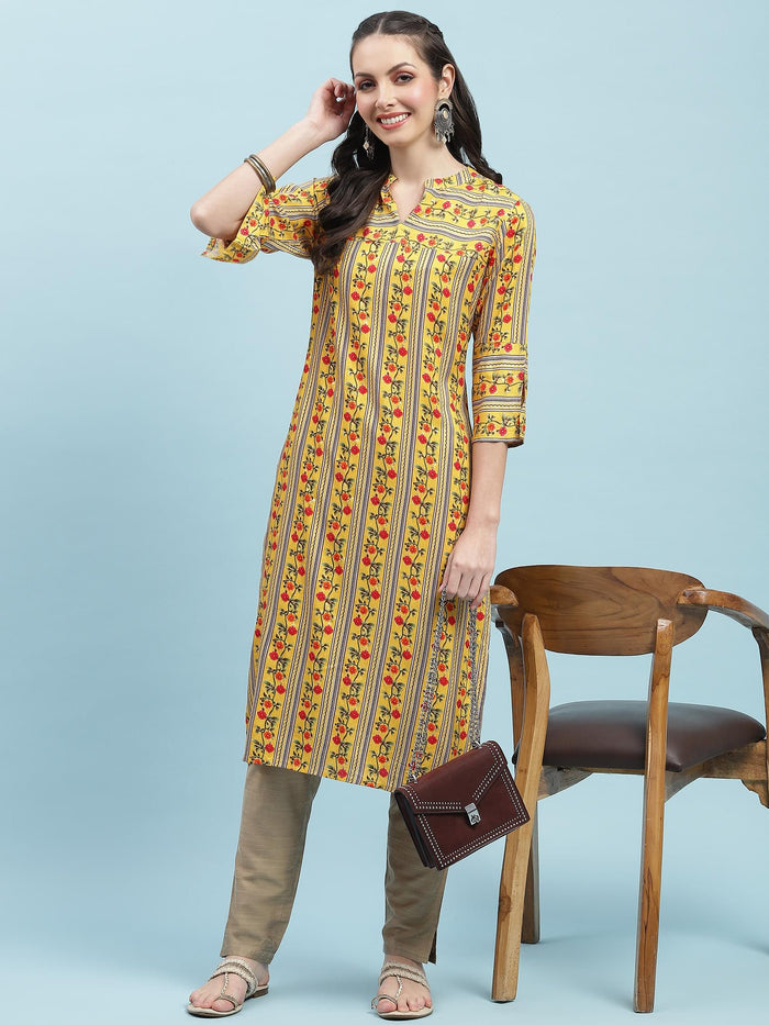Indiessence (Buy 2 @ 499) Yellow Floral Printed Kurta.